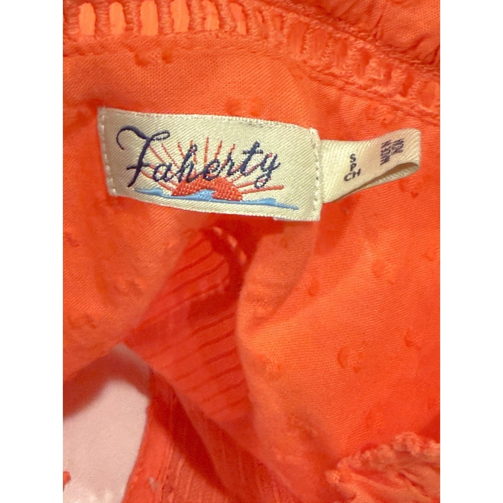 Faherty Willa Ruffle Button Blouse S Organic Cotton Blood Orange Peasant Boho - Picture 3 of 9